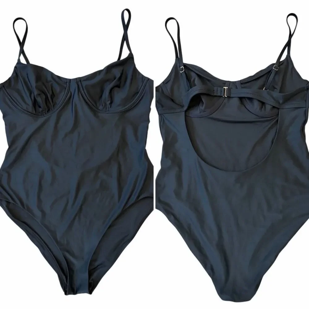 Madewell Second Wave Seamed One-Piece Swimsuit in Black Size L